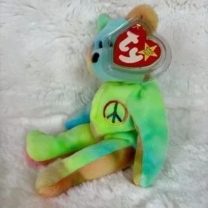 Ty Toys Super Rare Ty Peace Bear Beanie Baby Retired Original